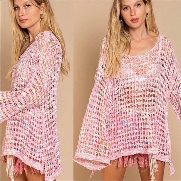 POL Pink Fishnet Long Sleeve Tunic - Picture 4 of 6